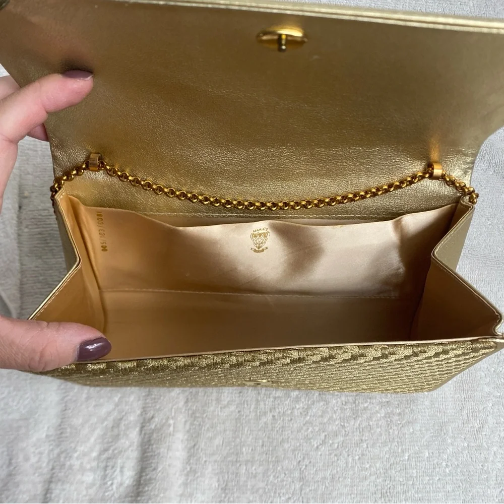 Vintage Gucci Women Metallic Gold Woven Clutch Shoulder Chain Bag Luxury Classic - Picture 12 of 16